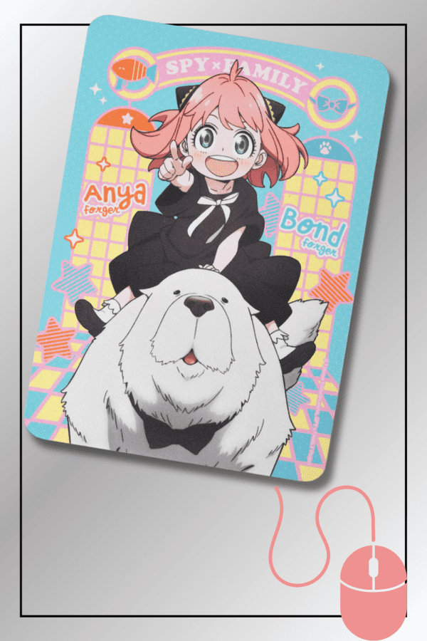 SPY x FAMILY mouse pad featuring Anya sitting on Bond the dog