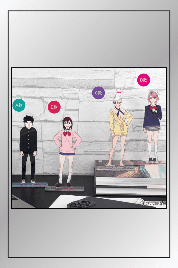 Dandadan anime acrylic stand collection featuring Momo Ayase, Aira, Okarun, and Seiko Ayase
