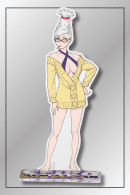 Seiko Ayase acrylic stand from Dandadan anime in yellow cardigan outfit