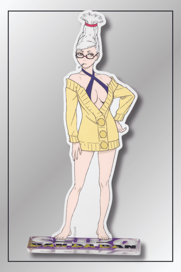 Seiko Ayase acrylic stand from Dandadan anime in yellow cardigan outfit