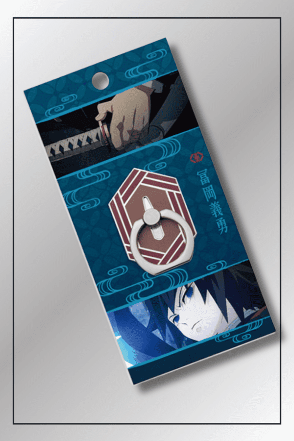 Demon Slayer phone ring holder inspired by Giyu Tomioka’s haori, shown in official anime-themed packaging