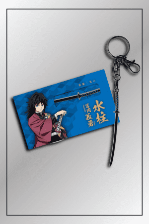 Giyu Tomioka Demon Slayer Nichirin Sword Keychain with Character Card