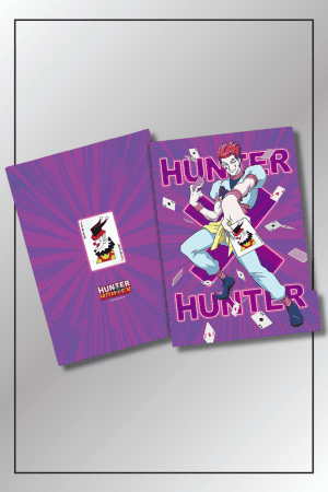 Hunter x Hunter Hisoka-themed folder with playing card design and purple cover