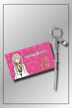 Mitsuri Kanroji Demon Slayer Nichirin Sword keychain with heart-themed packing card