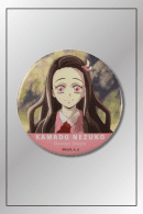Nezuko Kamado portrait badge pin from Demon Slayer with nameplate and pink-themed background