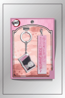 Nezuko Kamado keychain from Demon Slayer with pink quote tag and anime portrait charm in official packaging
