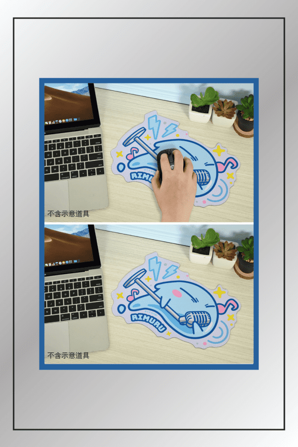 That Time I Got Reincarnated as a Slime Rimuru Tempest mouse pad in singing pose shown in desktop setup with hand using mouse