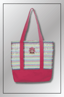 Front view of the Spy x Family Anya Forger striped Tote Bag with bright pink accents and character patch.