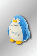 Side angle of the blue Spy x Family penguin plush designed as a tissue box holder.