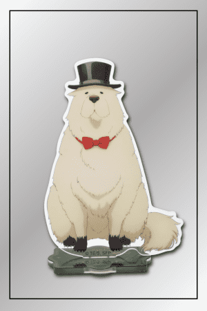 Bond Forger acrylic stand from Spy x Family featuring him in a top hat and red bow tie.