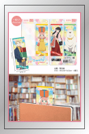 Full bookmark pack from Spy x Family with pastel gift designs, shown in packaging and placed inside a notebook.