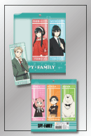 Complete pack of Spy x Family character bookmarks featuring Loid, Yor, Anya, Damian, Bond, and Yuri shown with notebook use demo.