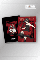 Yor Forger clear file folder in red with elegant pose and a reverse "The Forgers" group print.