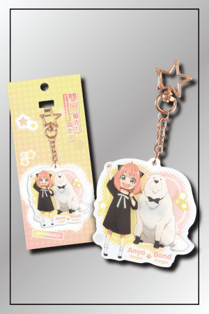 SPY x FAMILY acrylic keychain featuring Anya and Bond Forger with star clasp and packaging