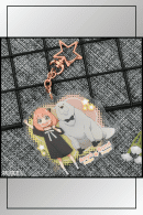 SPY x FAMILY Anya and Bond Forger acrylic keychain laid flat on a textured background