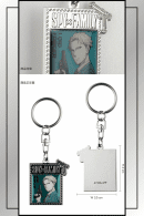 Front and back views of SPY x FAMILY Loid Forger keychain with size dimensions