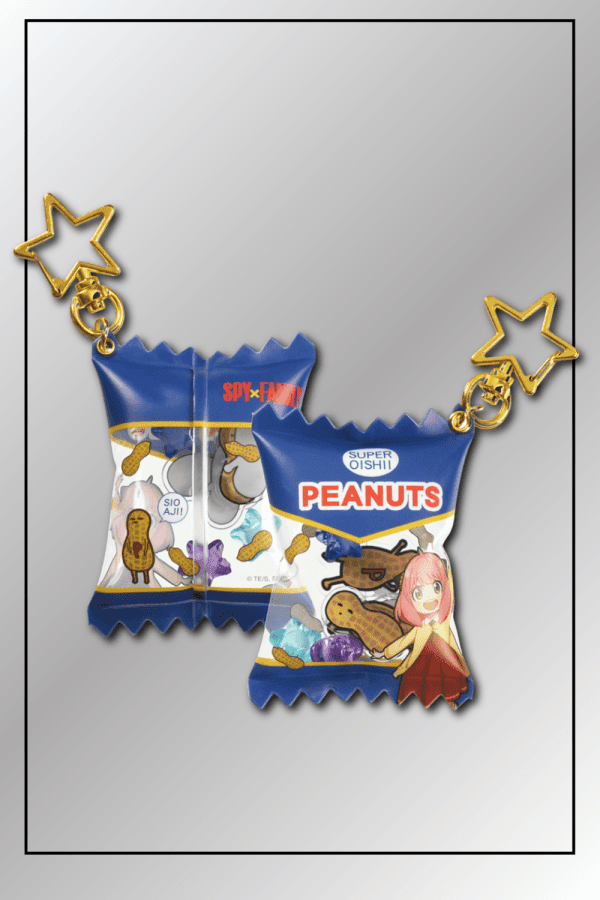 SPY x FAMILY keychain super oishii peanut snack packet with Anya Forger and star clasps