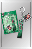 Tanjiro and Nezuko Kamado quote keychain from Demon Slayer with duo photo charm and green Japanese text tag