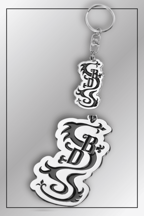 Front and rear design of Tokyo Revengers Black Dragon BDS keychain