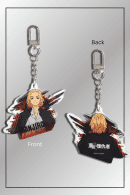 Front and back of Manjirou Sano keychain with Tokyo Manji Gang outfit