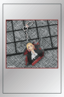 Tokyo Revengers Manjirou Sano keychain placed on a grid-textured background
