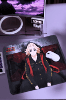 Tokyo Revengers mouse pad with Mikey in black and red design on desk