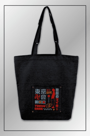 Black Tokyo Revengers anime tote with character symbols and text