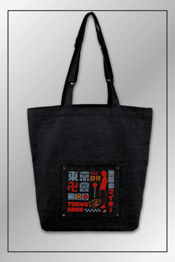 Black Tokyo Revengers anime tote with character symbols and text