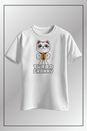 Turbo-Granny-maneki-neko-white-tshirt-front