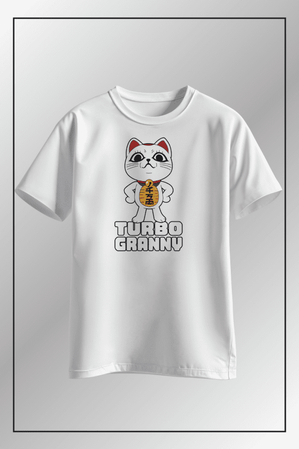 Turbo-Granny-maneki-neko-white-tshirt-front