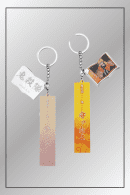 Zenitsu Agatsuma quote keychain set from Demon Slayer with anime portrait charm, orange and white Japanese tag charms